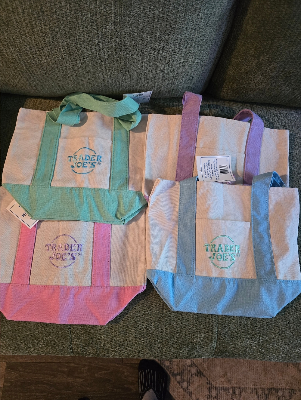 Trader Joe's Pastel Canvas Mini Tote Bags - Set of 4